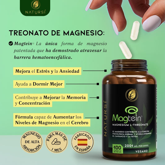 PACK 6 L-TREONATO de MAGNESIO (Magtein®) – 2001 mg por dosis - 100 cápsulas