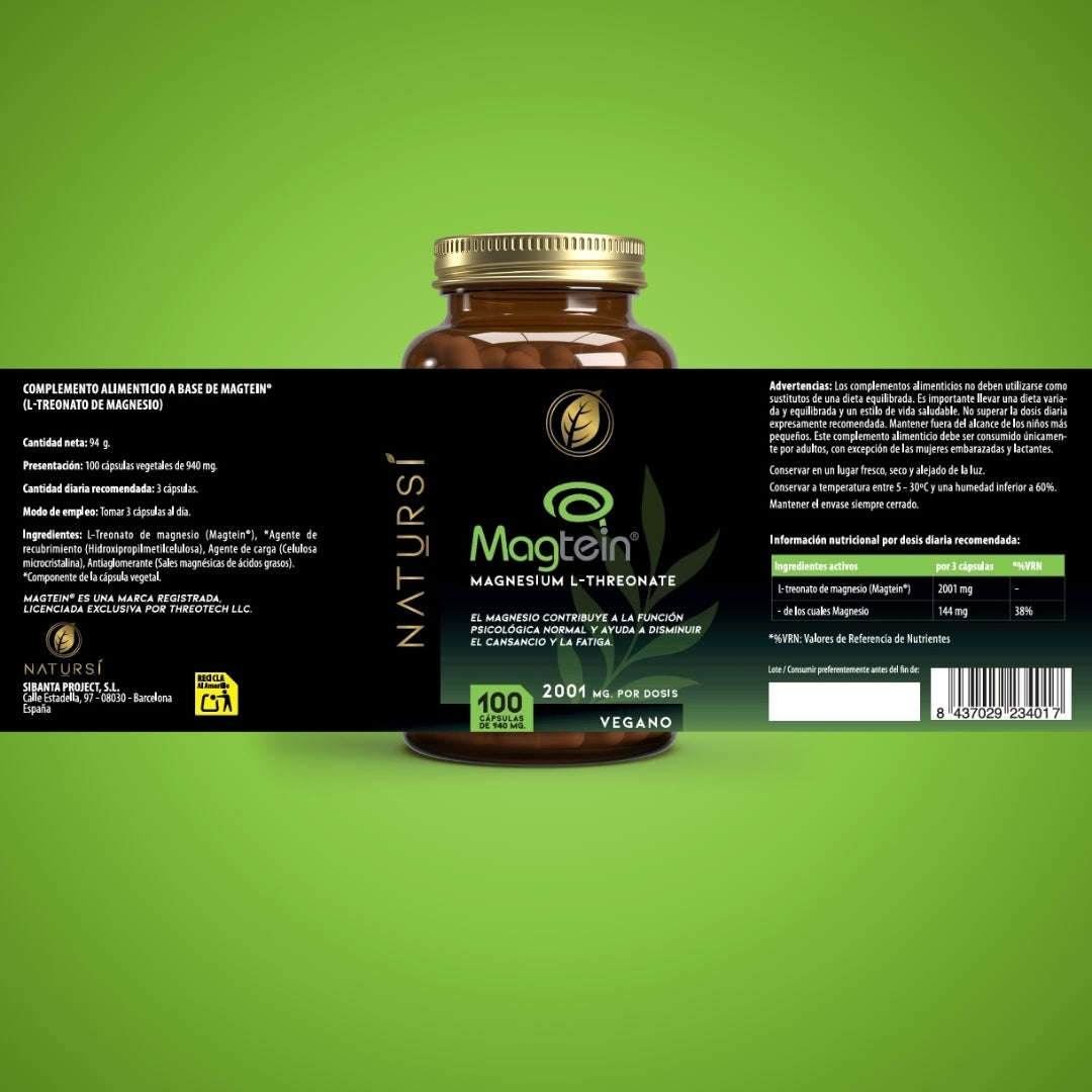 L-TREONATO de MAGNESIO (Magtein®) – 2001 mg por dosis - 100 cápsulas