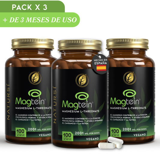 PACK 3 L-TREONATO de MAGNESIO (Magtein®) – 2001 mg por dosis - 100 cápsulas
