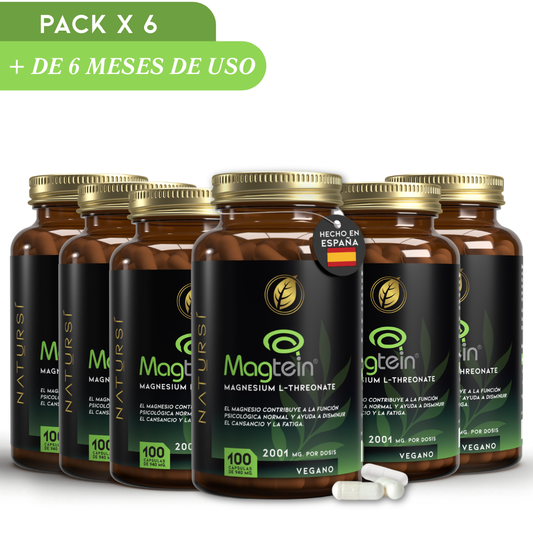 PACK 6 L-TREONATO de MAGNESIO (Magtein®) – 2001 mg por dosis - 100 cápsulas