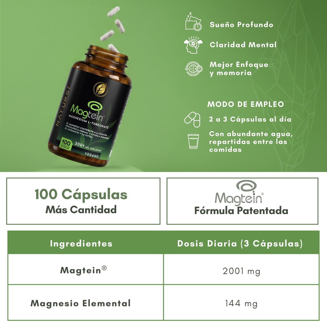 PACK 6 L-TREONATO de MAGNESIO (Magtein®) - 600 cápsulas + de 6 meses