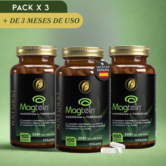 PACK 3 L-TREONATO de MAGNESIO (Magtein®) – 2001 mg por dosis - 100 cápsulas