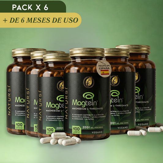 PACK 6 L-TREONATO de MAGNESIO (Magtein®) – 2001 mg por dosis - 100 cápsulas