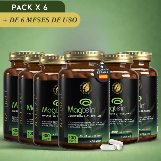 PACK 6 L-TREONATO de MAGNESIO (Magtein®) – 2001 mg por dosis - 100 cápsulas